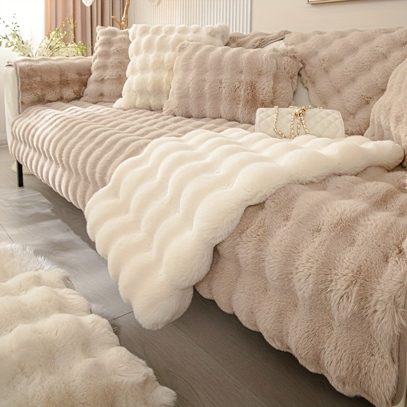 Winter plush sofa cover, anti-slip, dustproof slipcover for couch in living room, office, bedroom, home decor.