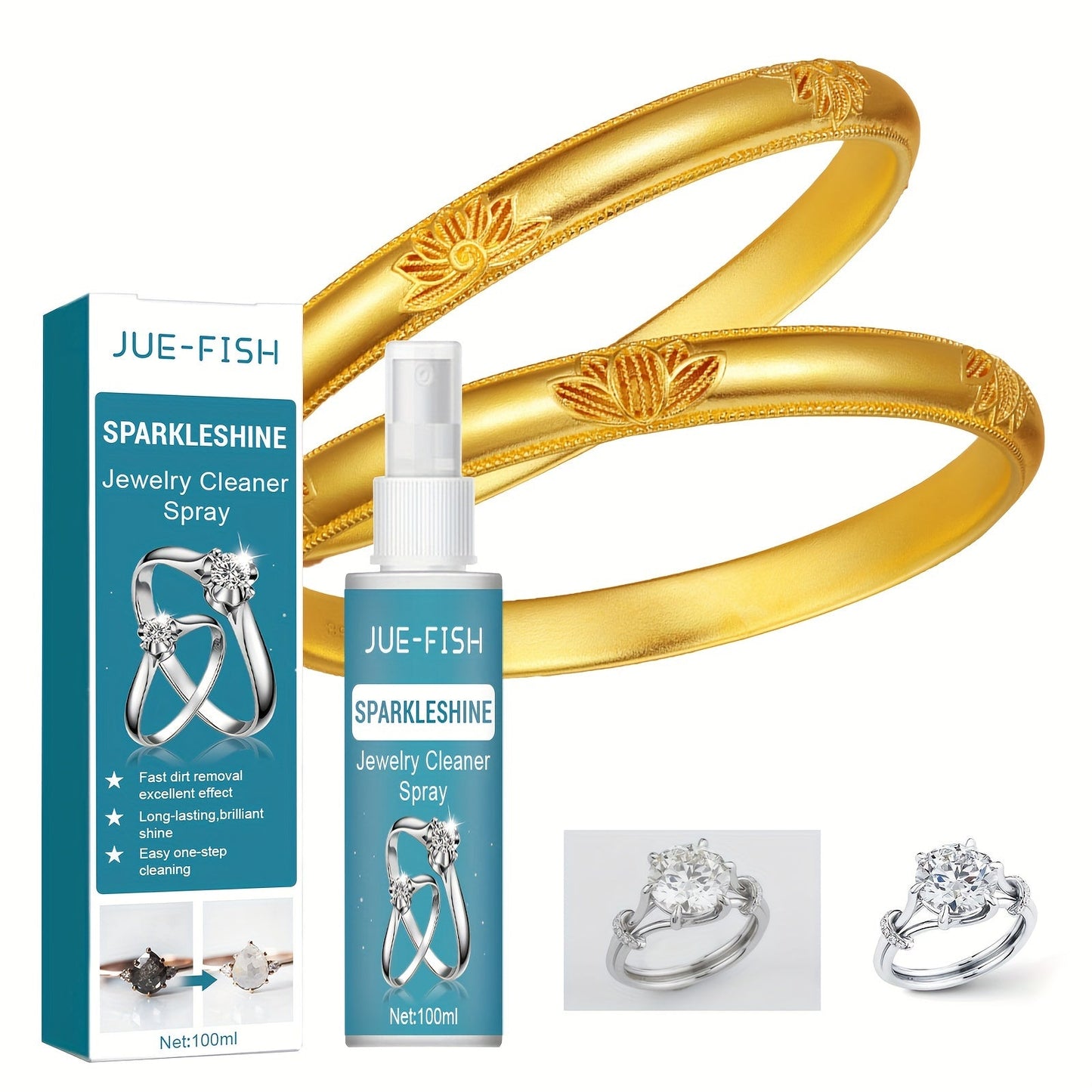 Effective Jewelry Cleaning Spray - Eliminates Stains & Tarnish on Gold, Silver, and Glass - Perfect for Household Cleaning