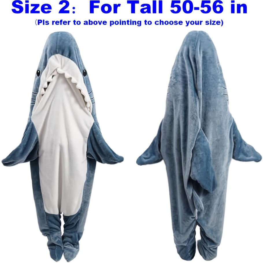 Comfy Shark Hoodie Blanket - Cozy Flannel Sleep Sack with Fun Animal Design, Easy to Clean in Washing Machine - Blue