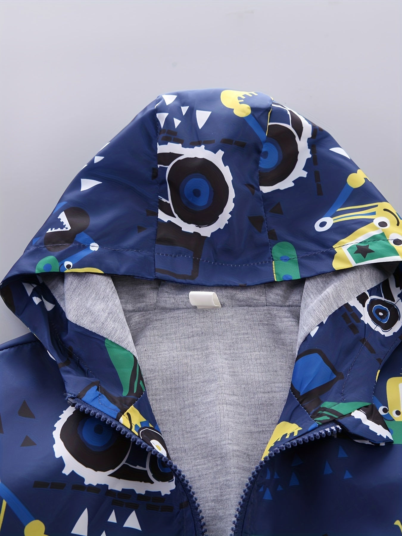 Gray Excavator Print Kids Hooded Jacket for Girls and Boys