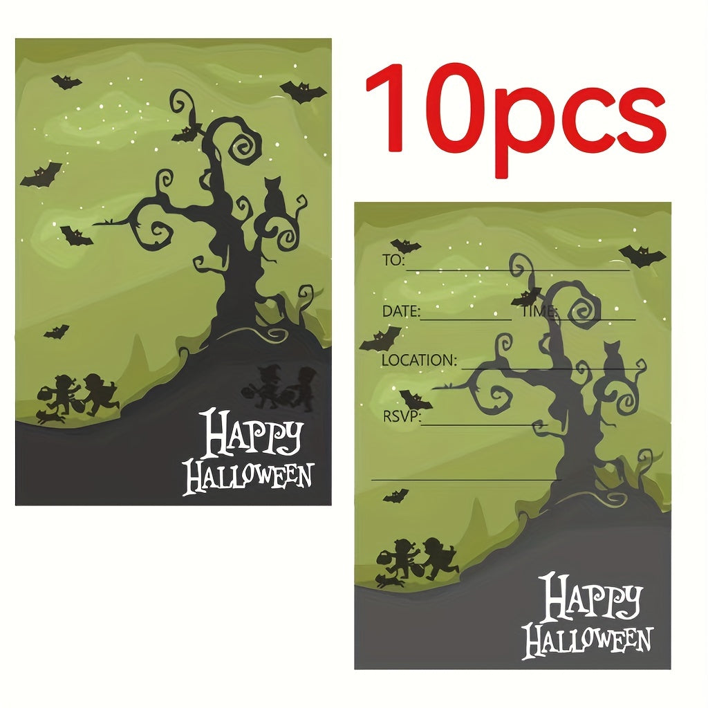 Invitations for a Spooky Halloween Party - Featuring Haunted Houses and Bats, Fun Cartoon Designs Perfect for Kids' Birthday Celebrations