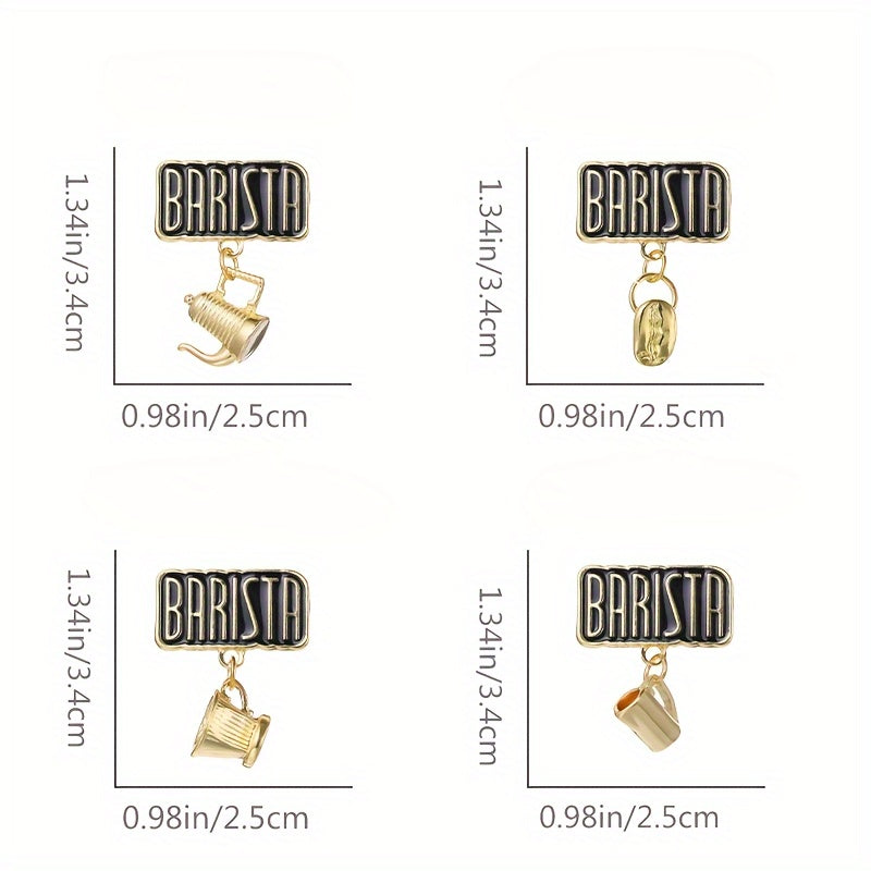 Set of 4 Enamel Pins with Barista Theme, Featuring Adorable Designs of Coffee Cup, Coffee Pot, and Coffee Bean. Perfect Brooches for Clothing Accessories, Unique Irregular Shapes, Ideal for Women's Fashion Novelty Buttons and Pins.