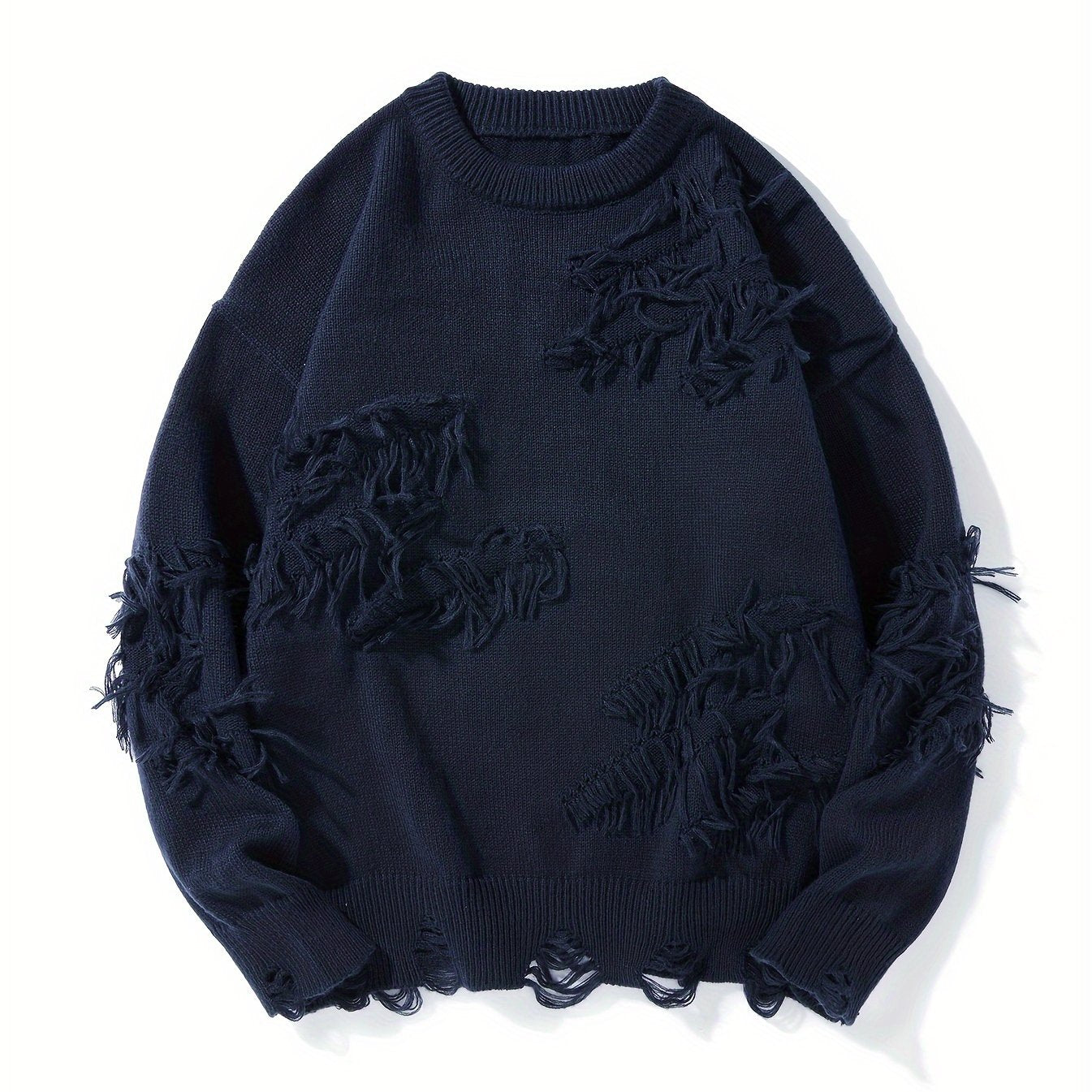 Men's distressed knit sweater - perfect for fall/winter casual wear.