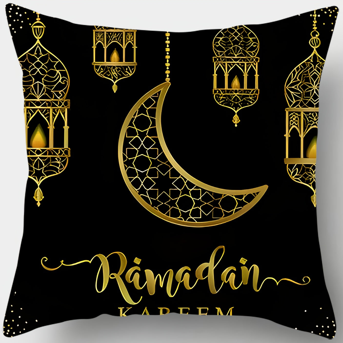 Traditional Ramadan pillowcases, set of 4, 45.01cm square, 100% polyester, machine washable, zippered covers with lantern, star, moon print for living room and bedroom decor (pillow inserts