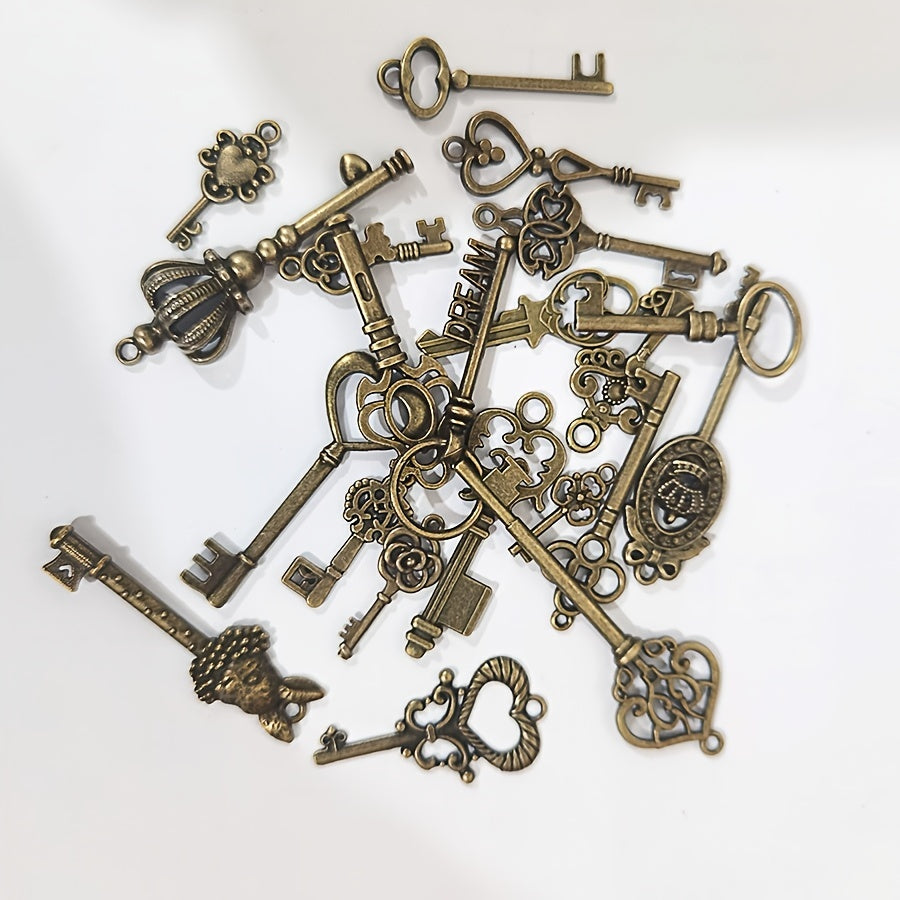 Set of 23pcs Vintage Skeleton Keys in Antique Bronze Style.