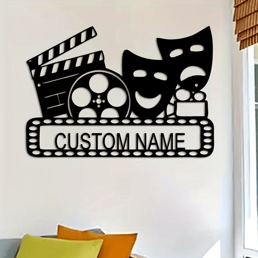 Personalized Movie Reel & Mask Wall Art - Customizable Retro Decor for Home Theater, Perfect Gift for Movie Lovers and Families