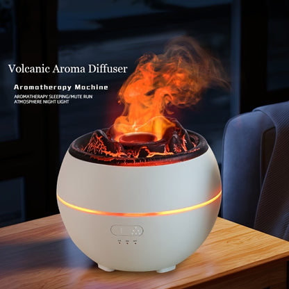 Portable 360ml flame night light humidifier with volcanic air and aroma diffuser for rooms and offices.