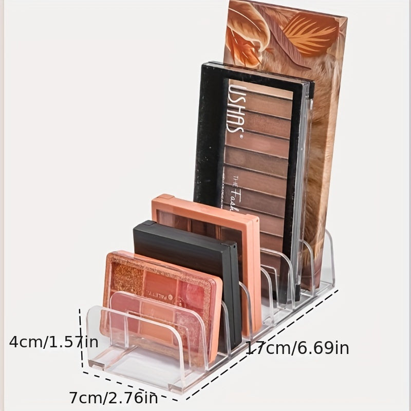 Transparent plastic makeup organizer with multiple compartments for desktop storage