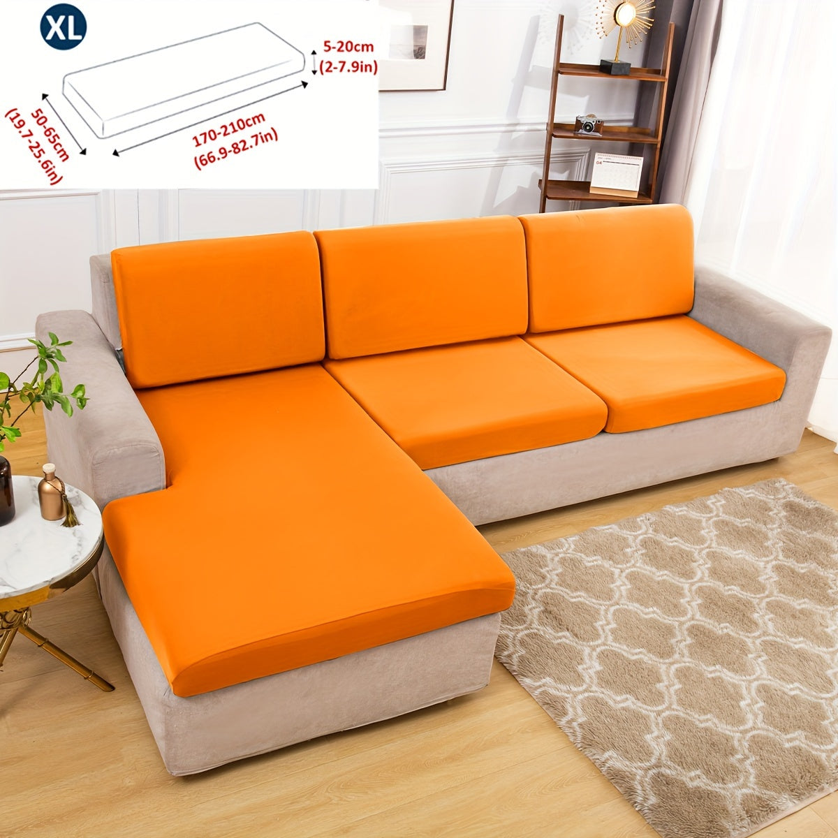 Stretch sofa seat cover to protect living room cushion.