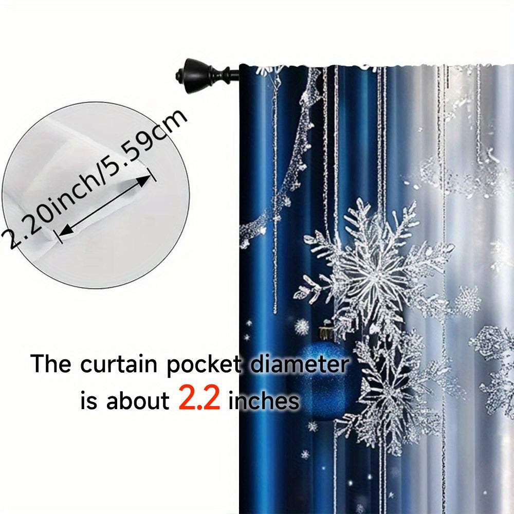 Christmas Blue Festive Curtains Set includes 2 pieces - Featuring Rod Pocket Design and Digital Printed Polyester Drapes perfect for Living Room, Kitchen, and Dining Decor (Rod Not Included)