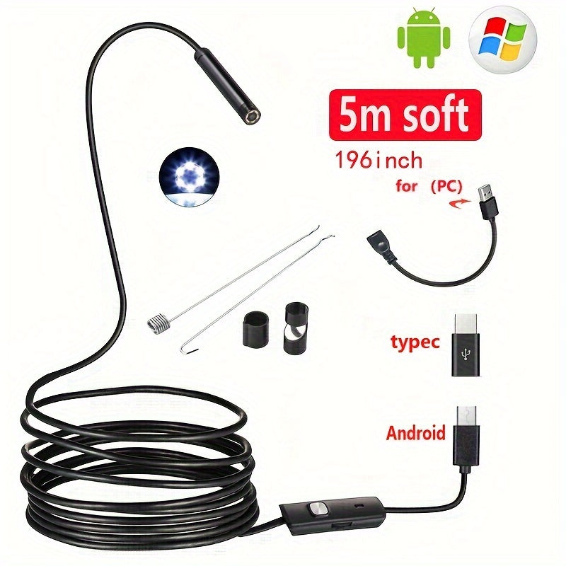 Industrial endoscope camera with 5mm/0.196in diameter for Android phones, ideal for pipeline detection, automotive repair, visual inspections, and air conditioning maintenance, with 1-10m