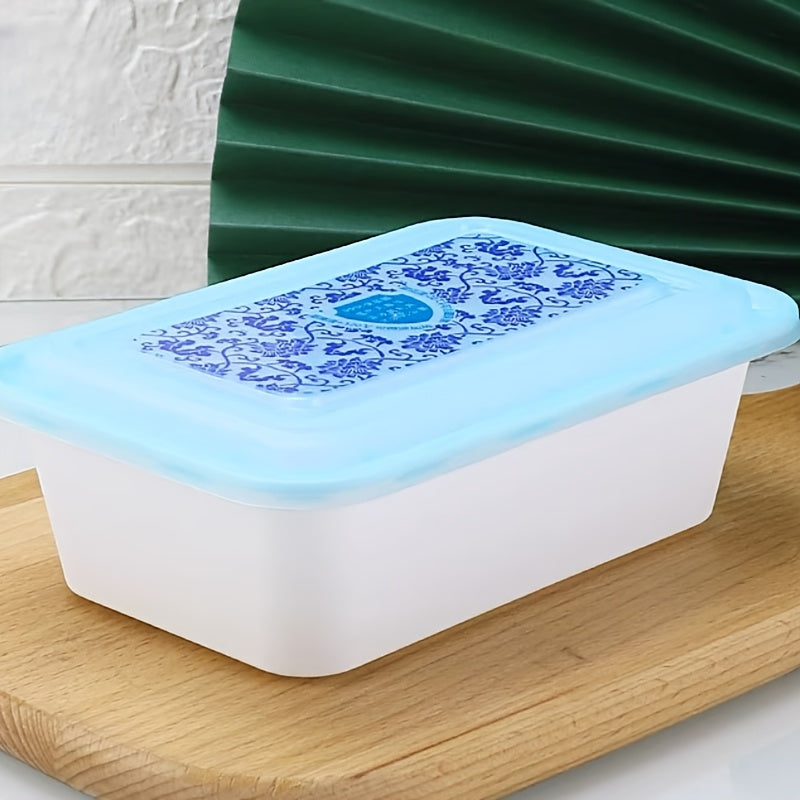 Frosted Thickened Square Box in Chinese Style Blue and White Porcelain Design, 22 Sets of 750Ml with Lids for Fast Food and Packing. Made with BPA-Free, Safety-Grade PP Material, Suitable for Microwave Oven and Freezer Use. Each Set Comes in Independent