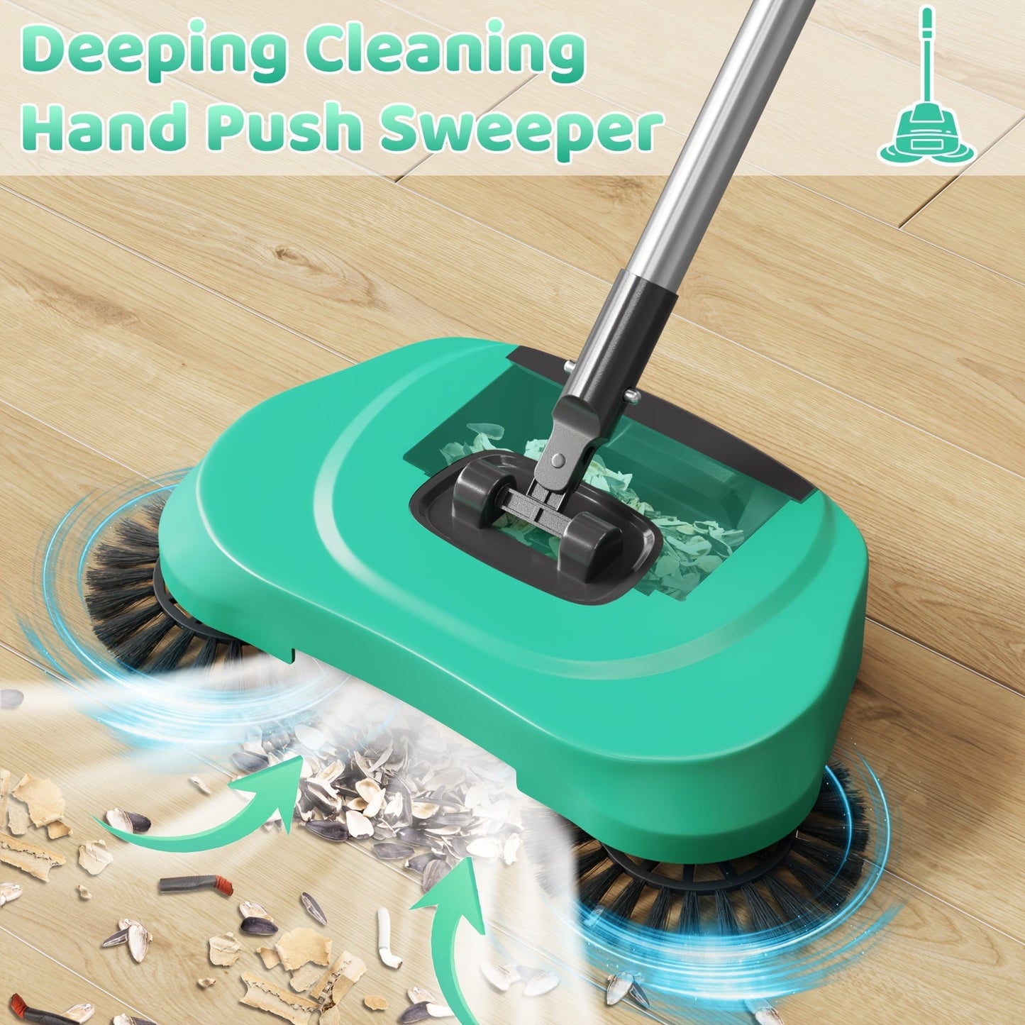 Long Handled Manual Broom with Multi-Functional Cleaning Capabilities, Perfect for Sweeping and Mopping. Features an Automatic Spiral Depth Cleaning System for Easy and Efficient Cleaning. Suitable for Hardwood Floors, Tiles, and Various Other Surfaces