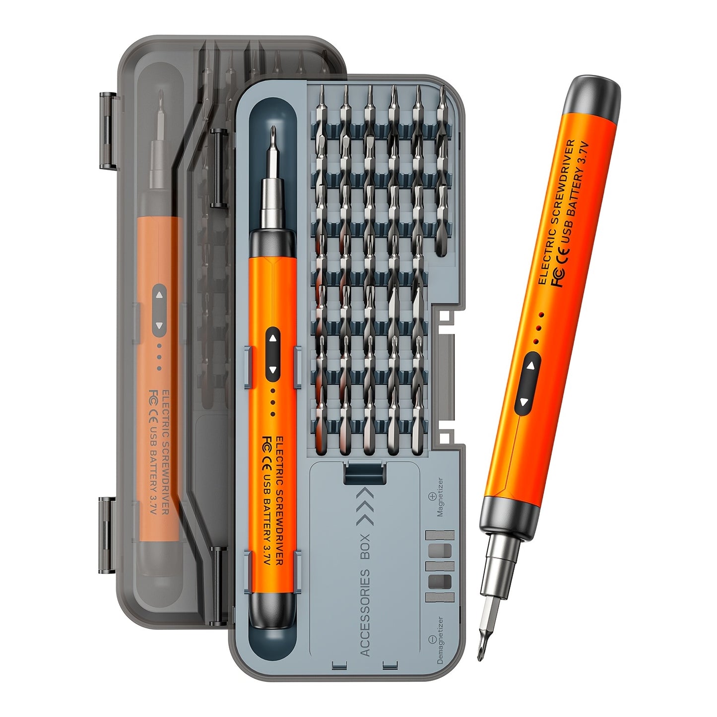 Blivrig cordless electric screwdriver set with 38 magnetic precision bits, USB rechargeable lithium battery. Ideal for precision repairs on phone, laptop, camera, watch, and computer.