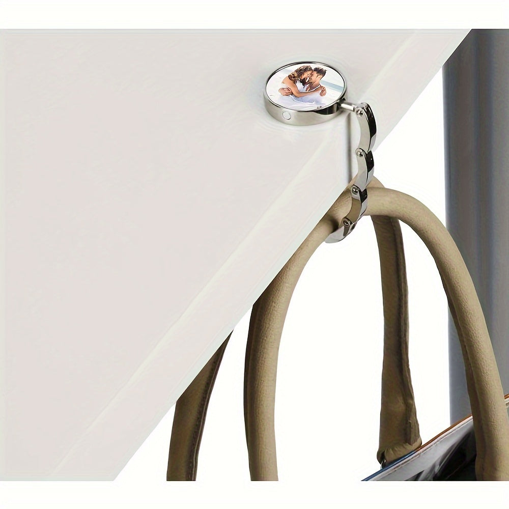 Stylish and Portable Custom Photo Handbag Hook - Elegant Metal Accessory for Women to Keep Handbags Secure