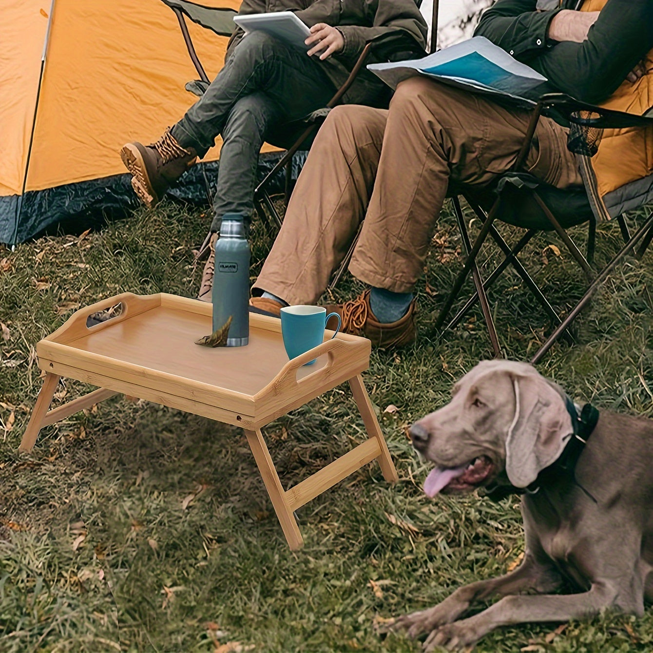 Multifunctional wooden bed tray with folding legs, perfect for breakfast, snacks, work, or study in bed or on the sofa. Great for picnics, camping, dorm rooms, and home use.