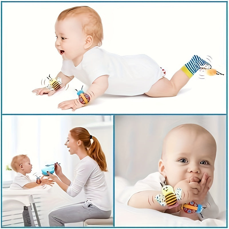 XLiKaa Baby Rattle Socks and Wrist Rattles Set made from soft sensory cotton material for infant hand and foot development, vision and hearing development, and color cognition. Perfect as a baby gift.