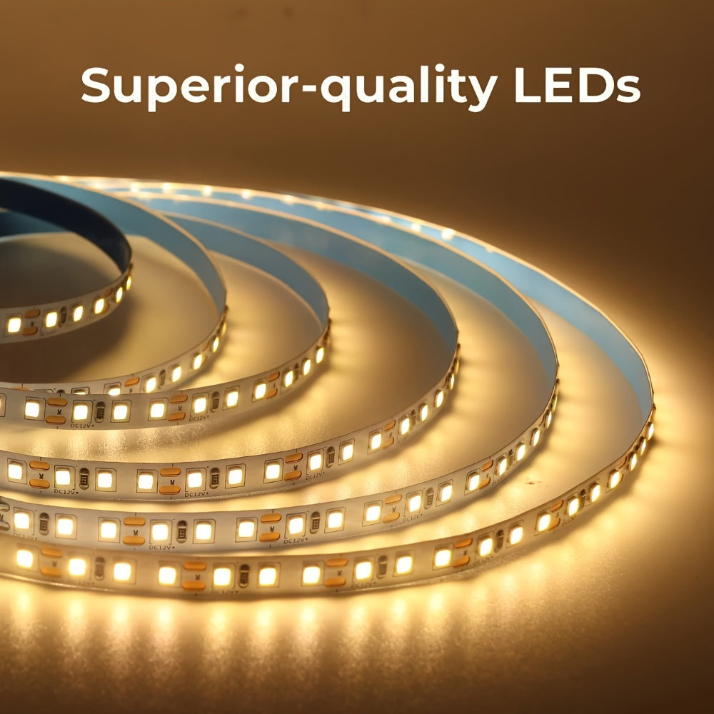 1 Roll of 5.0m LED Strip Lights in Warm White/Daylight/White options with DC Power Supply for bedroom, kitchen, cabinet, and holiday decor. Efficient and durable, suitable for modern LED