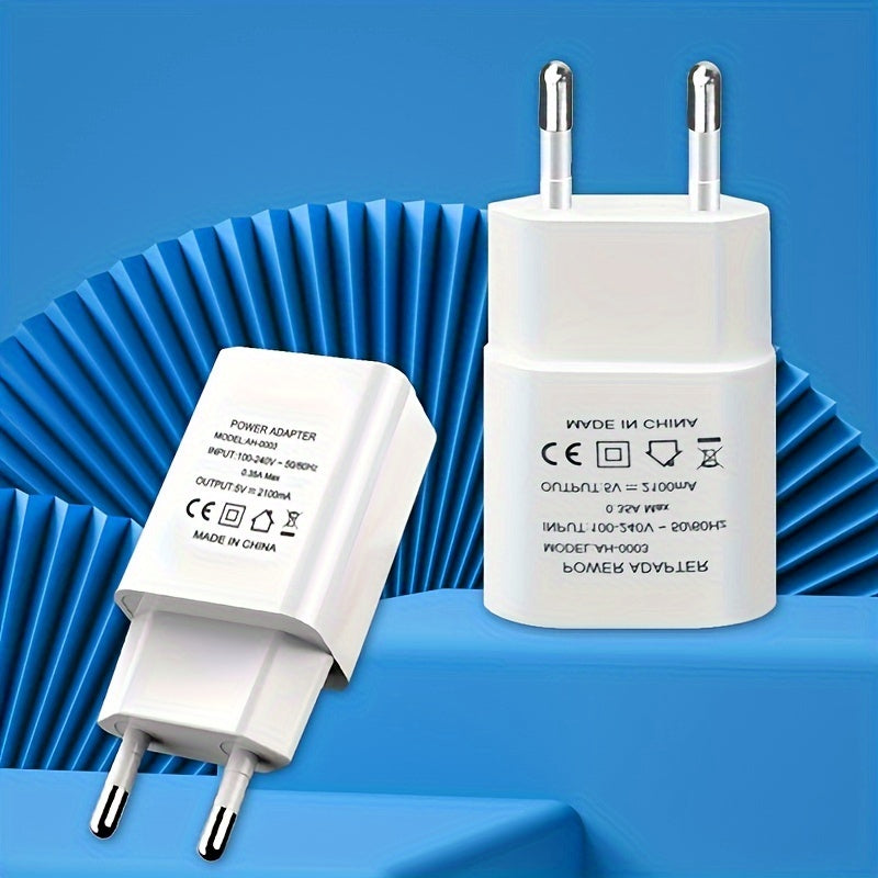 European standard white 5V2A mobile phone charger for fast charging in various locations.