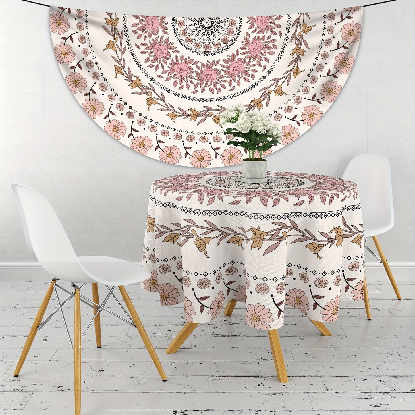 1pc Bright Large Flower Pattern Round Table Cloth for Dining and Decor