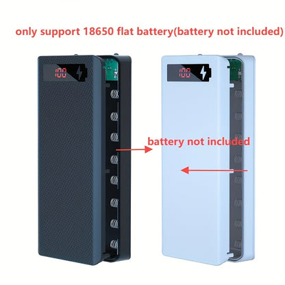 DIY power bank case for 8x18650 batteries, with dual USB Type C charging, made of ABS material. Uncharged storage box (batteries not included).