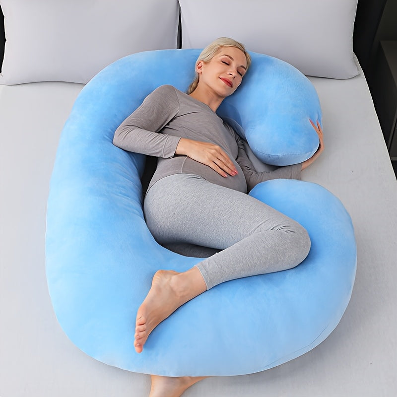 The Ultra-Soft Crystal Velvet Maternity Pillow offers C-Shaped full body support with a removable and washable cover. It includes a large lumbar cushion for comfortable sleep during pregnancy, making it the perfect gift for Christmas, Halloween, and