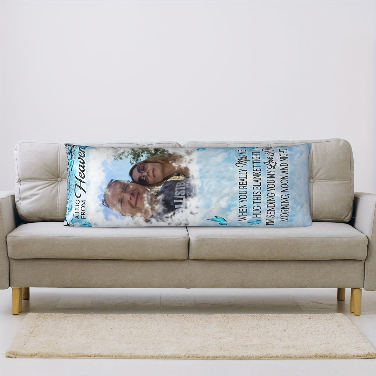 Personalizable Plush Pillow Cover measuring 50.8x137.16 cm - Featuring "A Hug from Heaven" Design on one side, Ideal for Adding a Cozy Touch to Your Sofa, Living Room, or Bedroom - Pillow Core Not Included