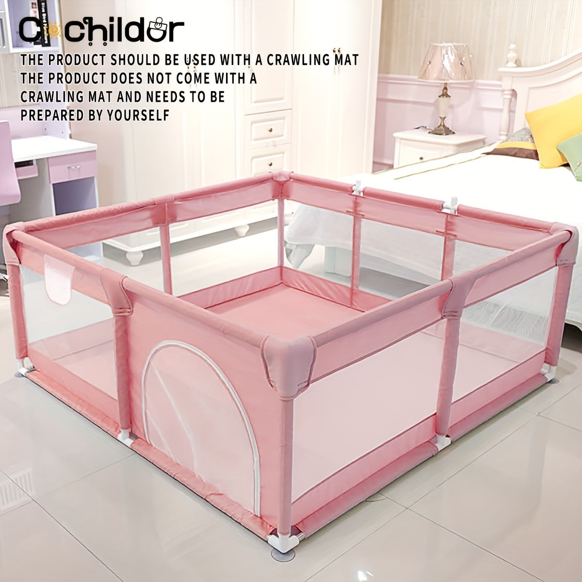 The Cochildor Baby Playpen offers a safe play area for infants and toddlers, featuring sturdy frames and breathable mesh. This portable indoor and outdoor kids' activity center is designed for children aged 0-3 years old. Made of polyester material, it