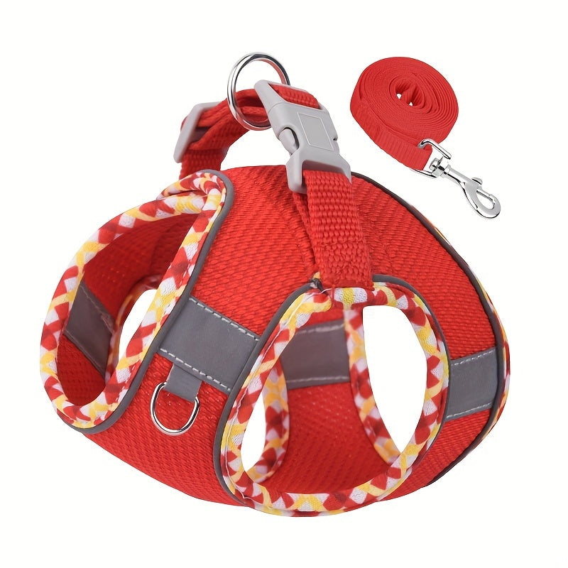 Breathable pet harness with leash, perfect for easy walks.