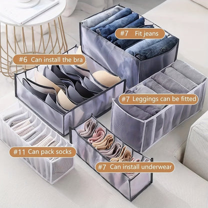 Set of 3 Foldable Fabric Drawer Organizers for Underwear, Socks, and Bras - Convenient Space-Saving Storage Solution for your Wardrobe