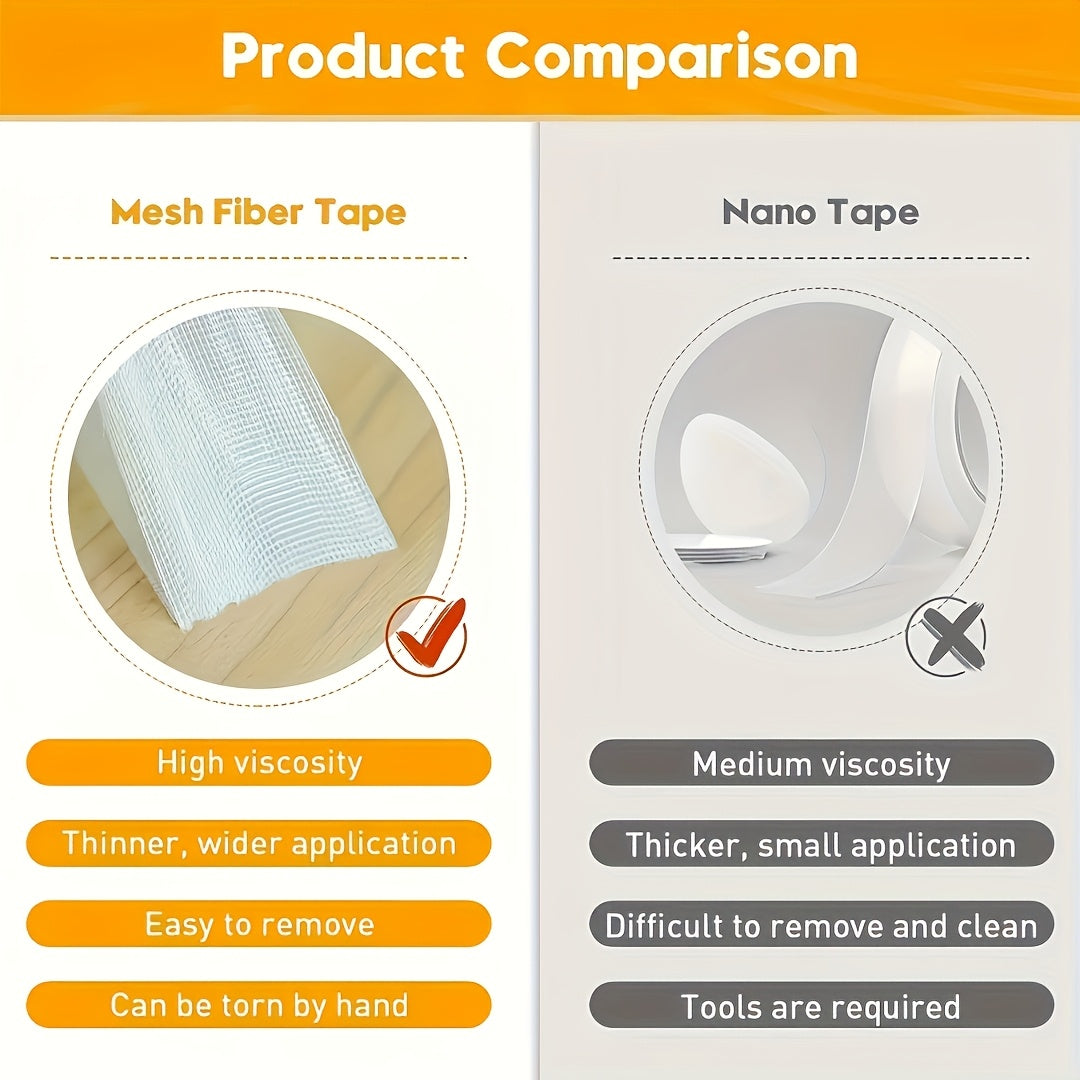 Strong double-sided tape for various surfaces, ideal for home and office repairs.