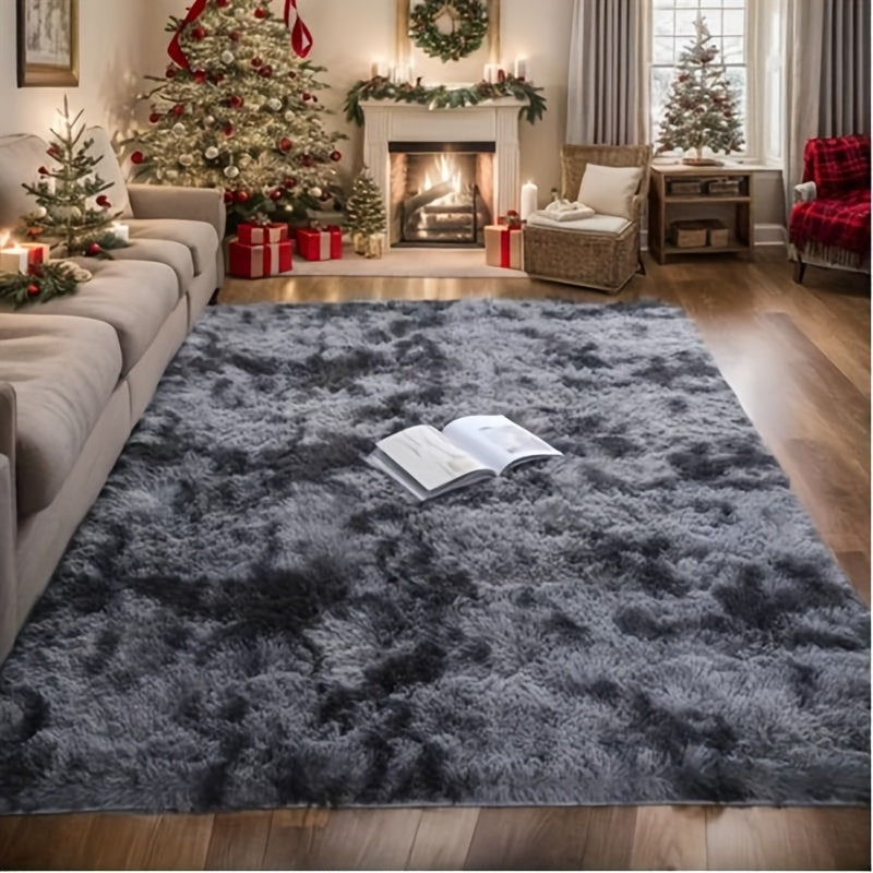 Soft shaggy area rug made of machine washable polyester fiber, featuring non-slip and stain-resistant properties. This cozy indoor carpet comes in a rectangle shape, covering less than 2.16m² and with a longest side under 1.8m. Perfect for living rooms