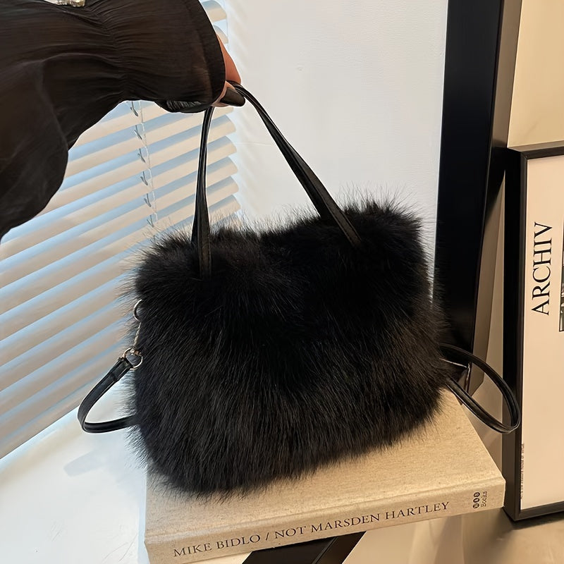 Women's Faux Fur Shoulder Bag, Chic and Comfortable, Adorable Crossbody Bag for Fall/Winter, Available in Pink, Coffee, Beige, and Black, Easily Foldable and does not include any accessories