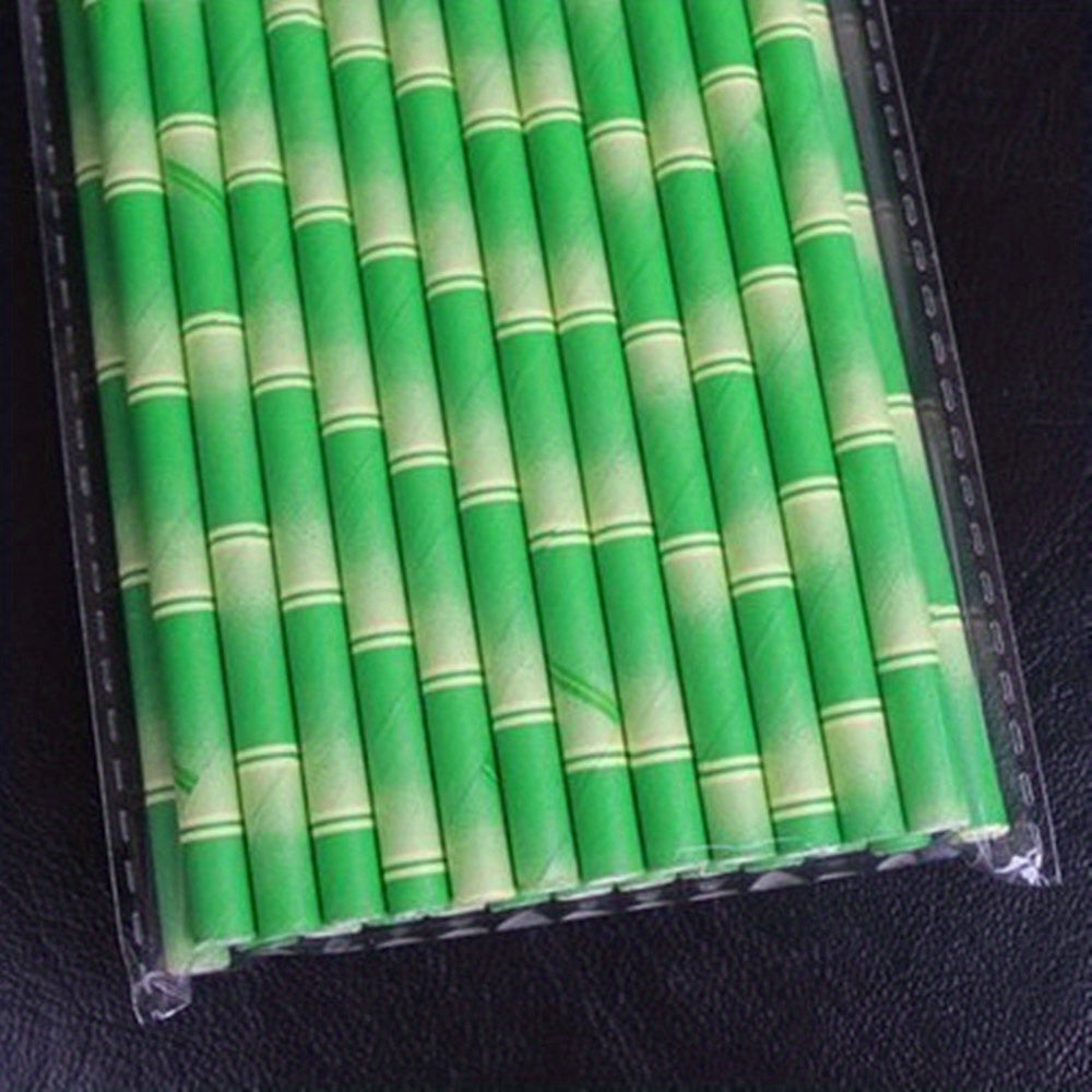 High-Quality Set of 25 Green Bamboo Paper Straws with Stylish Yellow Stripes - Ideal for Tropical Hawaiian Themed Events such as Parties, Weddings, and Birthdays - Must-Have Summer Drink Accessories and Hawaiian Party Decor Items