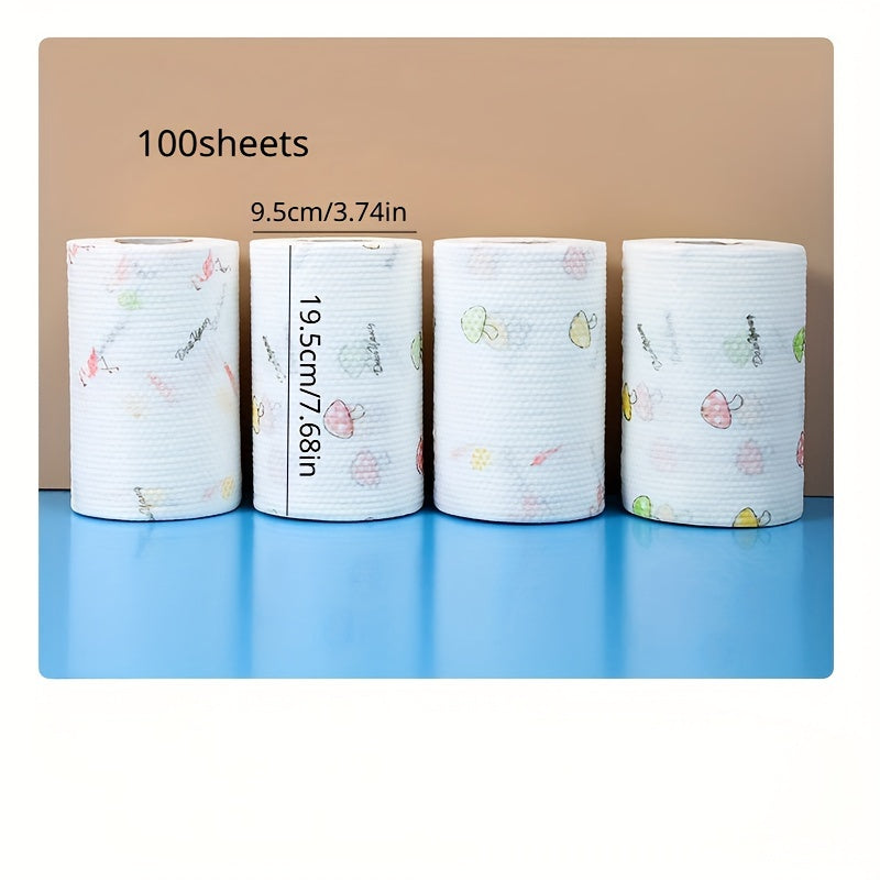 Disposable kitchen wipes with 100 sheets per roll that are absorbent and dye-free. Perfect for dishwashing, de-greasing, and all general kitchen needs. Comes in a continuous roll and pairs well with household cleaning supplies.