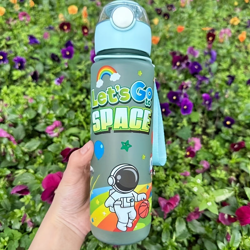 Leak-proof and space-themed 700ml water bottle made from BPA-free, high-temperature resistant PC material, ideal for outdoor activities. A perfect holiday gift.