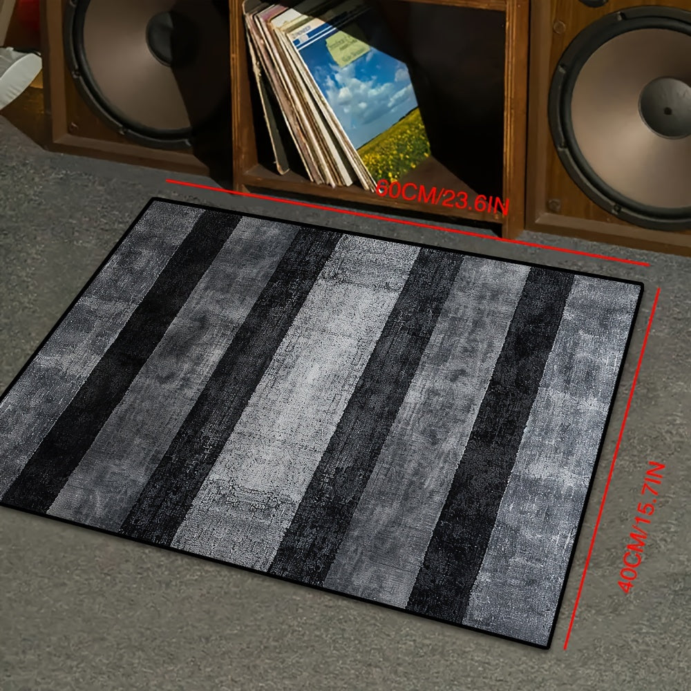 Black Bar Patterned Stain Resistant Crystal Velvet Runner Rug - Rectangle Shape, Machine Washable, Non-Slip, Medium Pile Polyester Mat for Living Room, Coffee Shop, Indoor, Shopping Mall, Lounge, Balcony - Machine Made