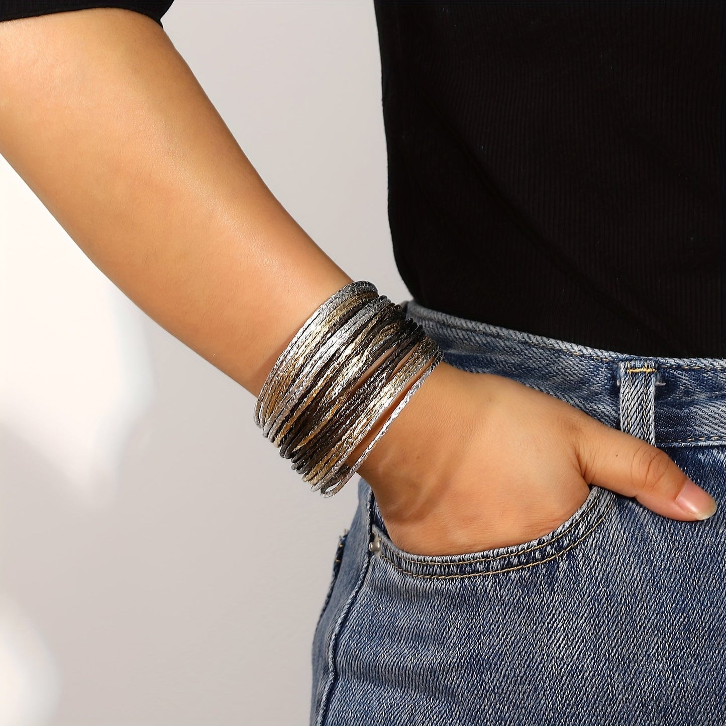 This Multilayer Wrap Bracelet features Slim Stripes and Metallic Shiny Glitter Leather, with a Magnetic Clasp that makes it easy to put on and take off. Perfect for Men and Women, this Bracelet is great for Holiday Parties and makes a unique Birthday