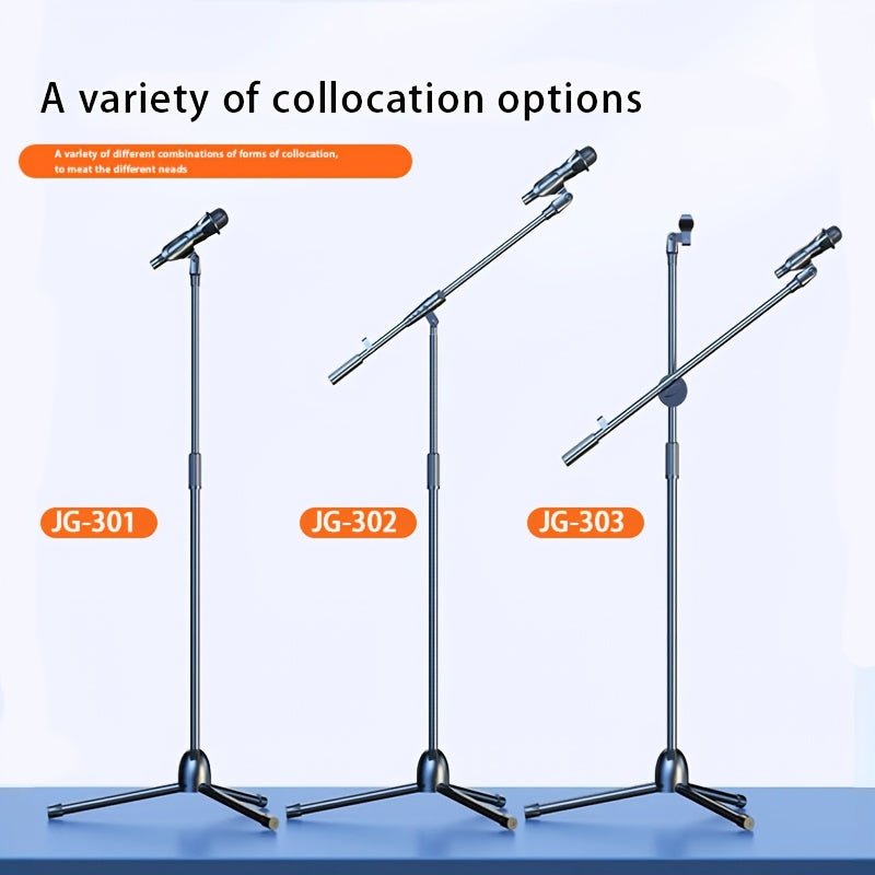 RodeoSonido Premium Microphone Stand with detachable tripod boom stand, clip holder, and metal base, ideal for singing, speeches, performances, weddings, and outdoor events.