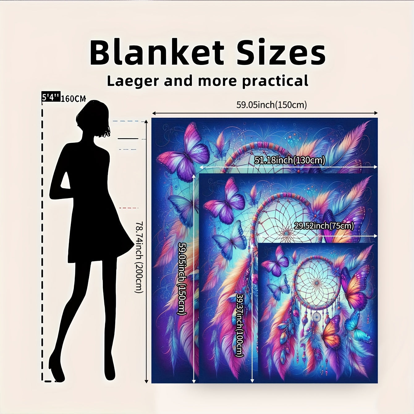 Modern Dreamcatcher and Butterfly Print Flannel Throw Blanket - Featuring Digital Print, Made of Polyester, Comes in Multicolor, Versatile for All Seasons, Lightweight Woven Craftsmanship - Perfect for Home, Office, Car, and Camping Use