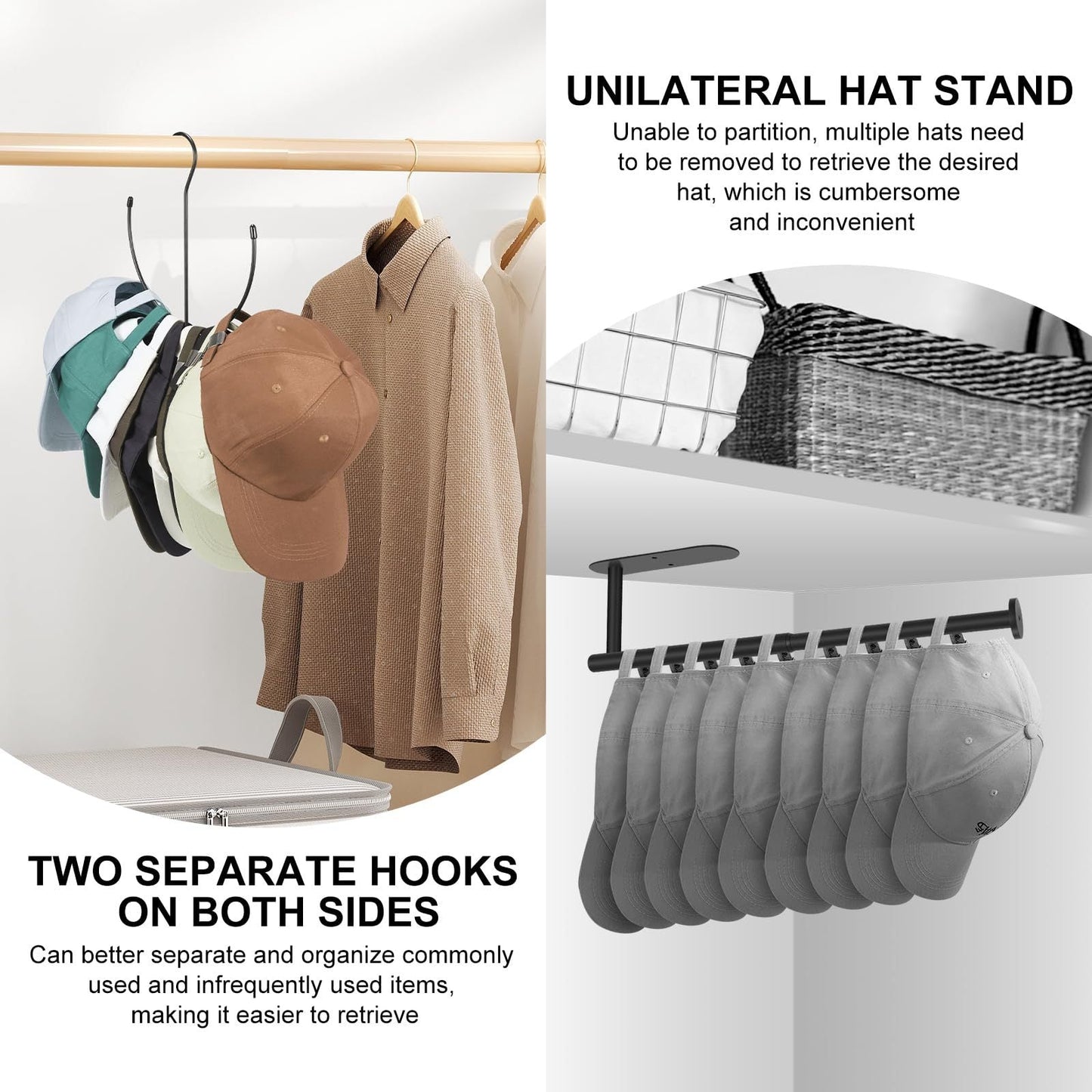 3-Pack of versatile hat hangers made of black metal, perfect for organizing scarves, belts, tank tops, hats, bras, and shoes. Simple installation with no power needed, ideal for keeping your home, kitchen, or entryway tidy and organized.