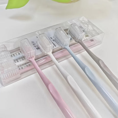 PUMPLUX 4pcs Soft Bristle Toothbrushes - Gentle on Gums, Sensitive Teeth & Travel, with Protective Caps.