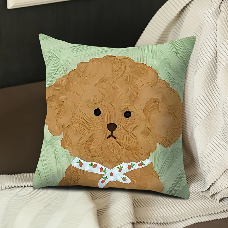 Add a touch of charm with this adorable Double-Sided Puppy Print Throw Pillow Cover. Made from elegant polyester with a zip closure, this cover is machine washable and perfect for adding a cozy feel to your living room or office. (Pillow not included)