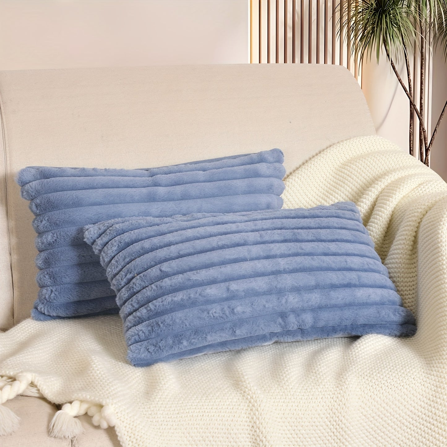 Pair of Boho Chic Faux Wool Plush Throw Pillow Covers with Zipper Closure, ideal for Sofa and Bedroom décor.