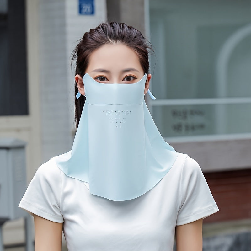 Women's Sun Protection Mask with Thin Neck Coverage, made from Ice Silk for UV Protection. Breathable design ideal for cycling and outdoor activities. Sunshade mask also functions as a Lent Mask for added protection.