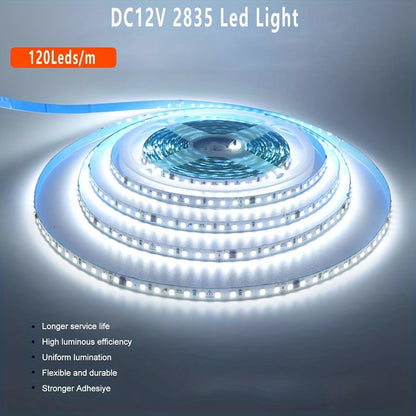 12V High Brightness SMD 2835 LED Light Strip - 5m, 120 LEDs/Meter, Flexible Decorative Light Strip for Bedroom, Kitchen, Party. Available in Cold White, Warm White, Natural White.