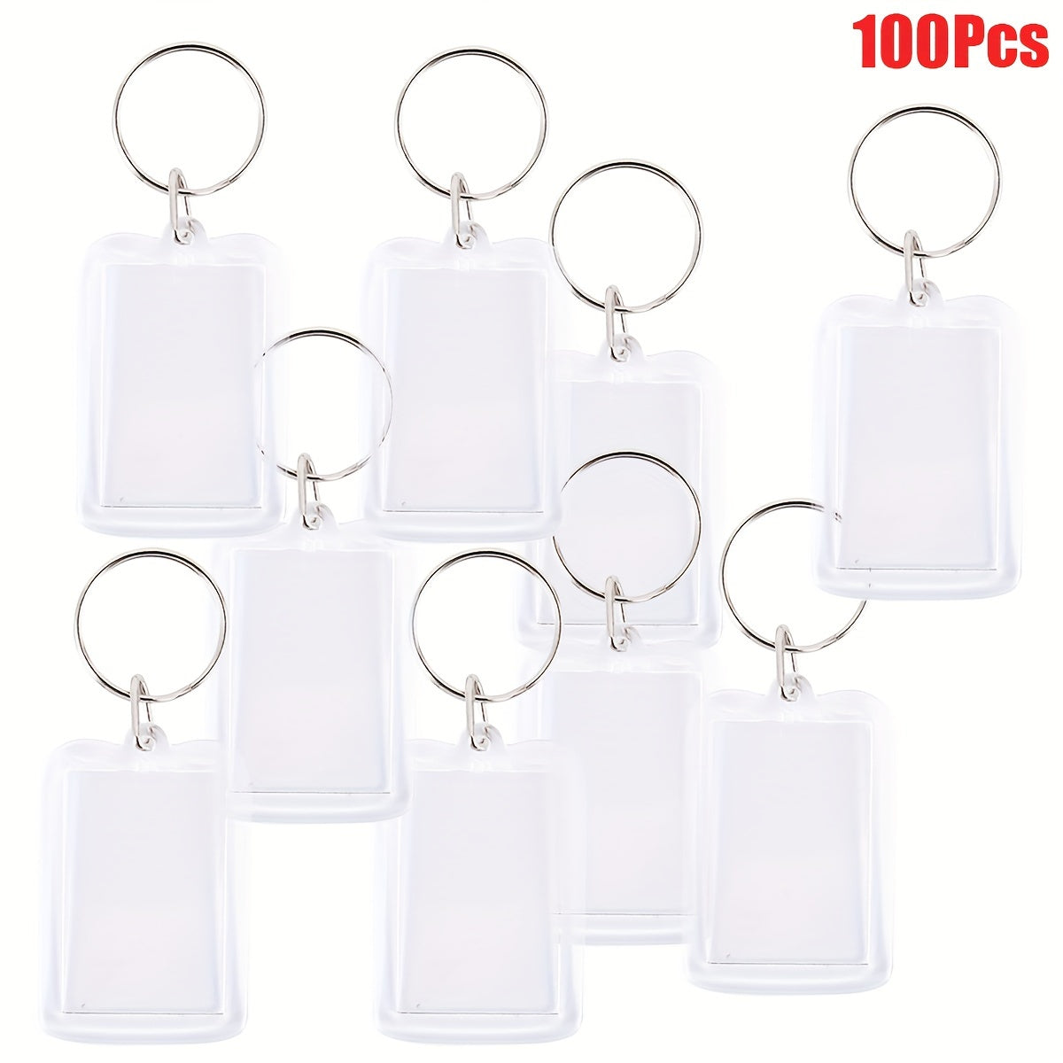 Set of 100 Acrylic Photo Keychains - Clear, Double-Sided Picture Holders with Split Rings for DIY Crafts and Gifts