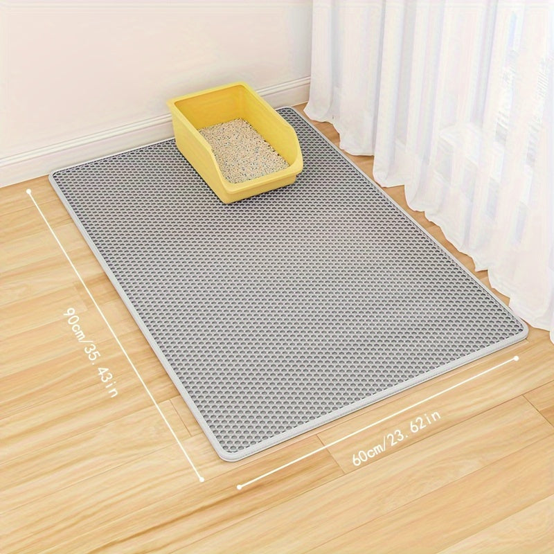 Sturdy, large dual-layer cat litter mat made of EVA material for easy cleanup and anti-splash, ideal for indoor litter boxes.