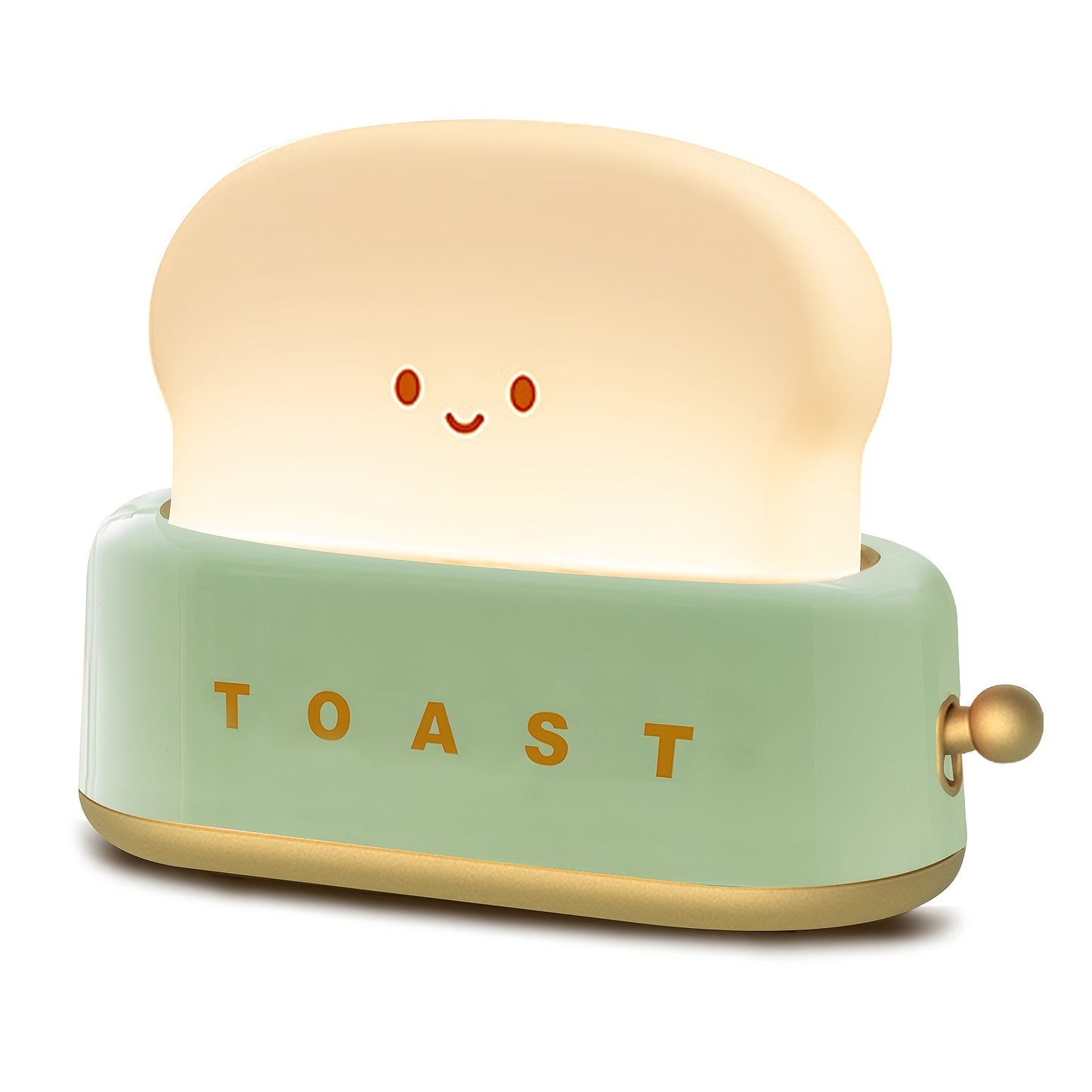 Adorable toaster-shaped LED lamp that doubles as desk decor and bread night light. Features dimmable settings, timer, and rechargeable design. Perfect for bedside or desk use.