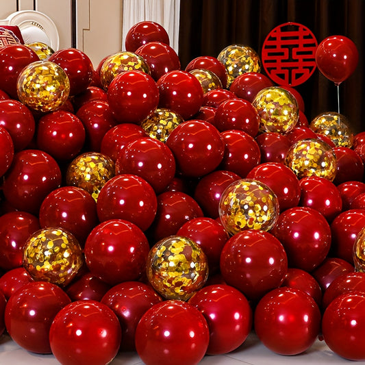 50 Red & Golden Latex Balloons, ideal for various celebrations and occasions, including weddings, birthdays, anniversaries, graduations, Mother's Day, winter, and New Year.